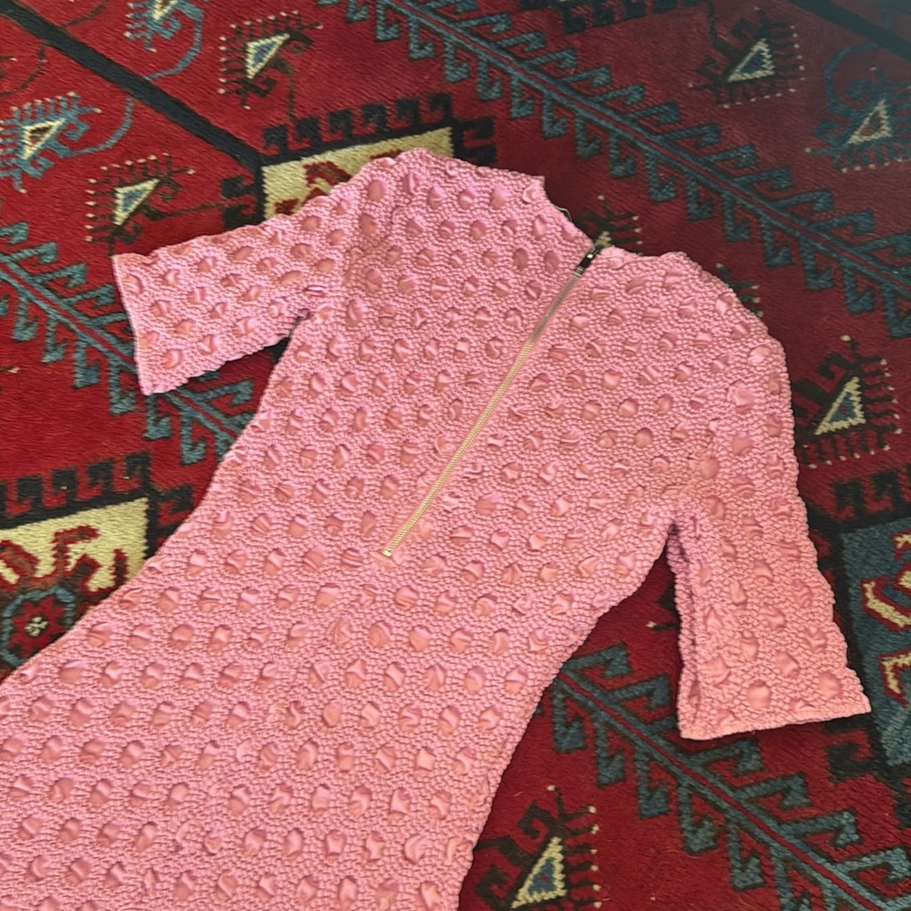 GANNI SMOCKED SATIN BEADED DRESS SZ 34 - Picture 6 of 9